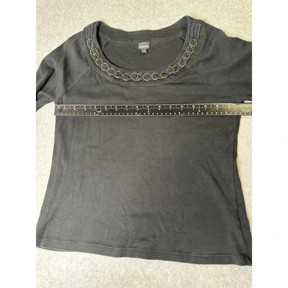 Rafaella‎ Black 3/4 Sleeve Crew Neck Top with Ring Detail Women's Size M - Picture 12 of 12